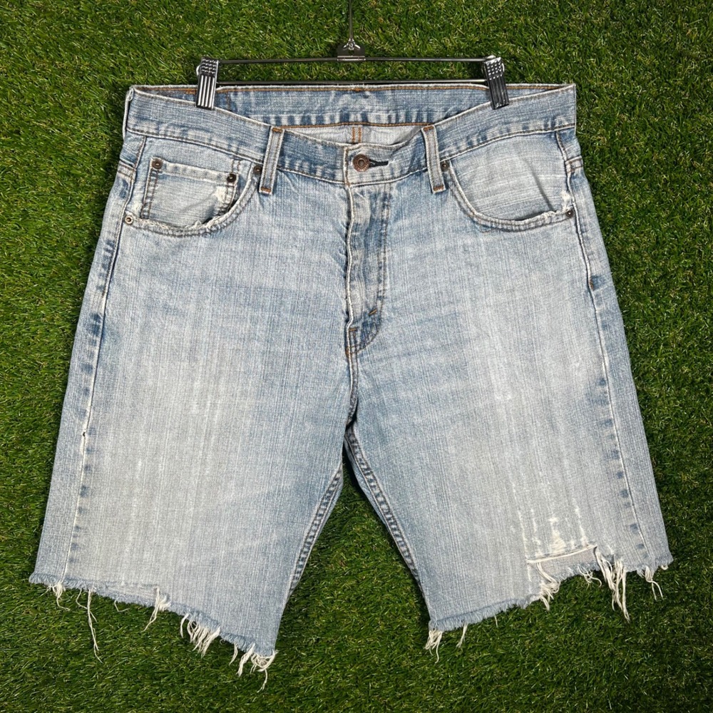 Levis 569 Loose Straight Light Wash Denim Cut Off Shorts Mens W34